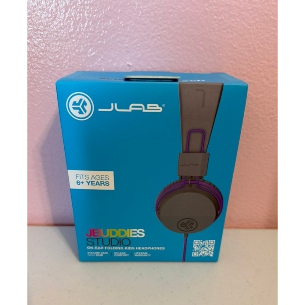 JLab JBuddies Studio Kid Headphones Gray Purple On-Ear Folding Wired Volume Safe